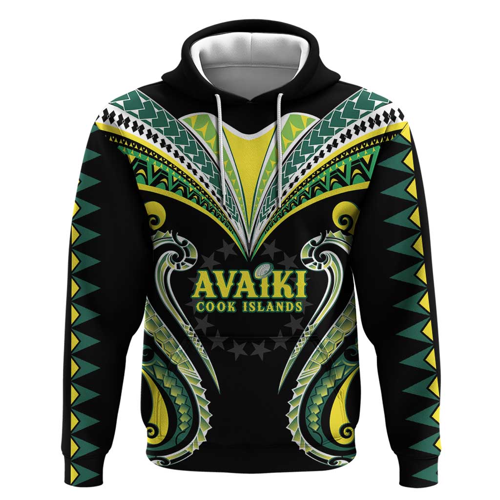 Custom Rugby Cook Islands Avaiki Zip Hoodie Black Kuki Airani Tribal Maori Inspired LT9 Pullover Hoodie Black - Polynesian Pride