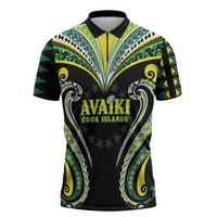 Custom Rugby Cook Islands Avaiki Zipper Polo Shirt Black Kuki Airani Tribal Maori Inspired - Polynesian Pride