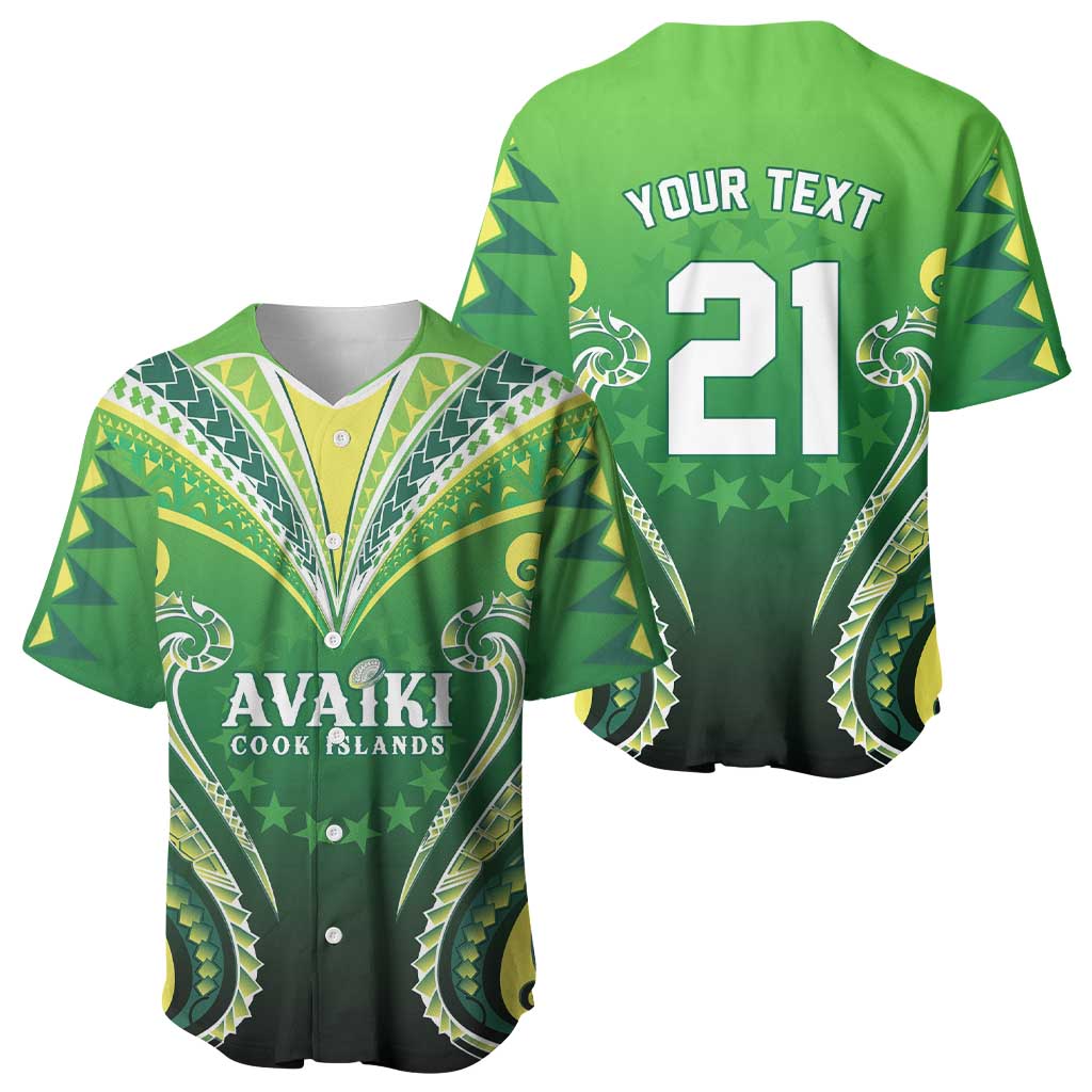 Custom Rugby Cook Islands Avaiki Baseball Jersey Green Kuki Airani Tribal Maori Inspired - Polynesian Pride