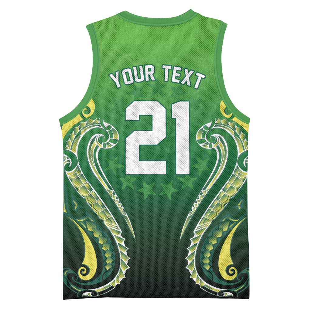 Custom Rugby Cook Islands Avaiki Basketball Jersey Green Kuki Airani Tribal Maori Inspired - Polynesian Pride