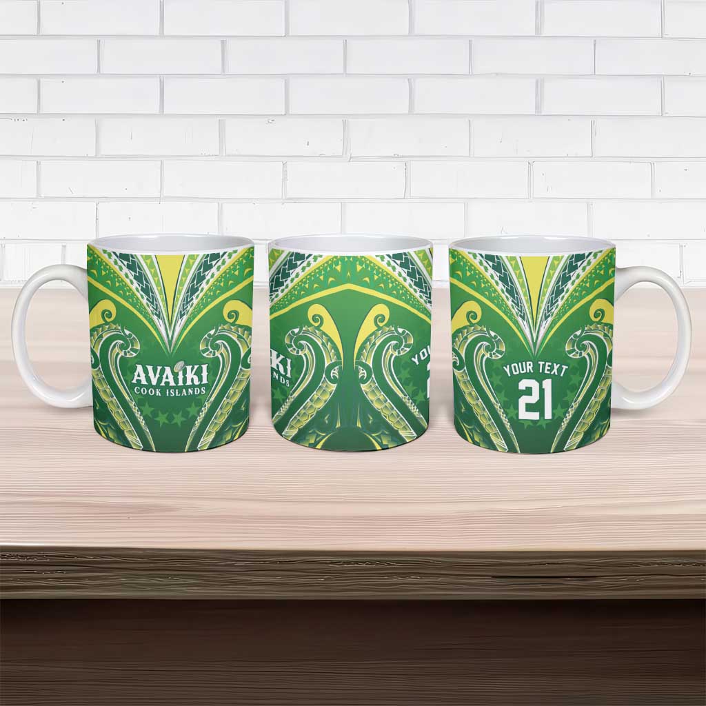 Custom Rugby Cook Islands Avaiki Ceramic Mug Green Kuki Airani Tribal Maori Inspired - Polynesian Pride