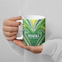 Custom Rugby Cook Islands Avaiki Ceramic Mug Green Kuki Airani Tribal Maori Inspired - Polynesian Pride