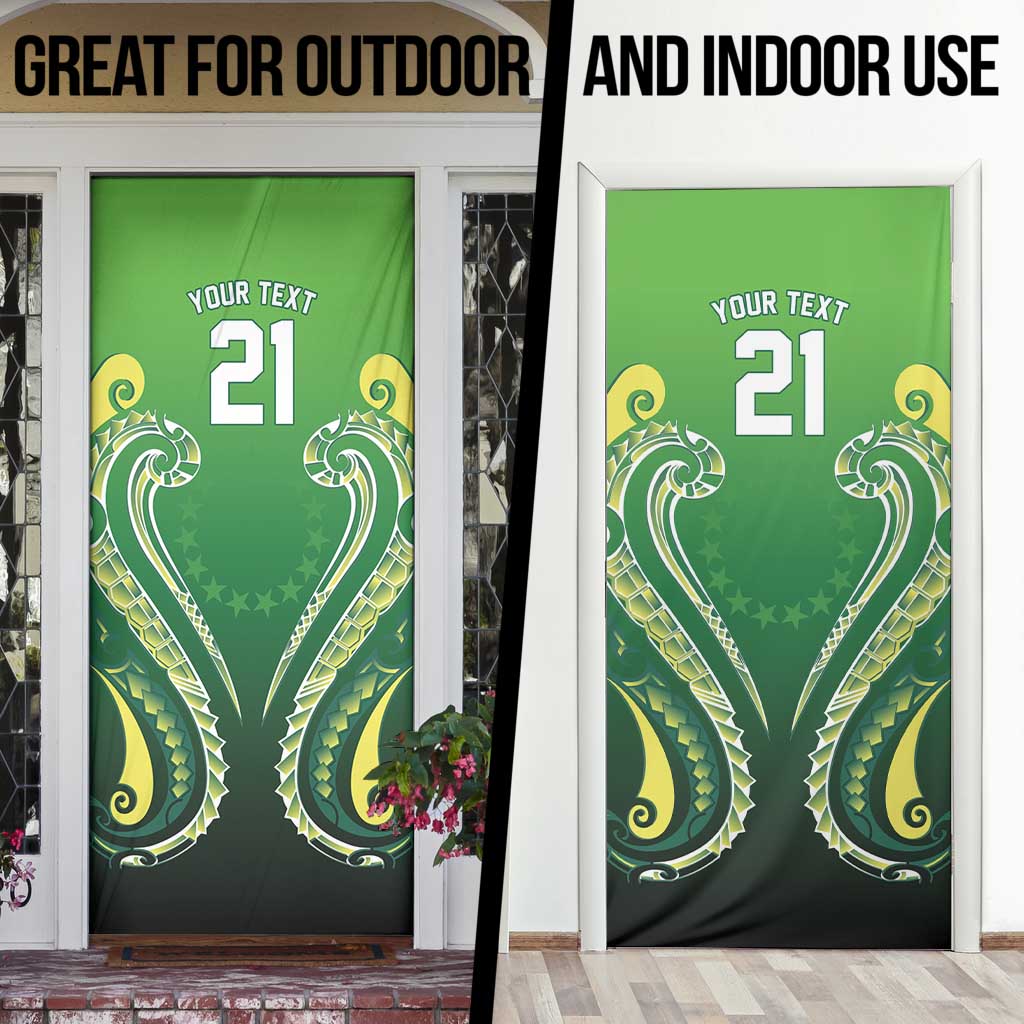 Custom Rugby Cook Islands Avaiki Door Cover Green Kuki Airani Tribal Maori Inspired - Polynesian Pride