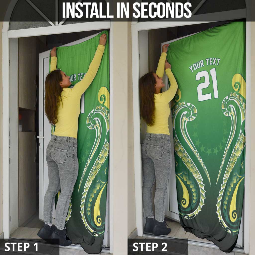 Custom Rugby Cook Islands Avaiki Door Cover Green Kuki Airani Tribal Maori Inspired - Polynesian Pride