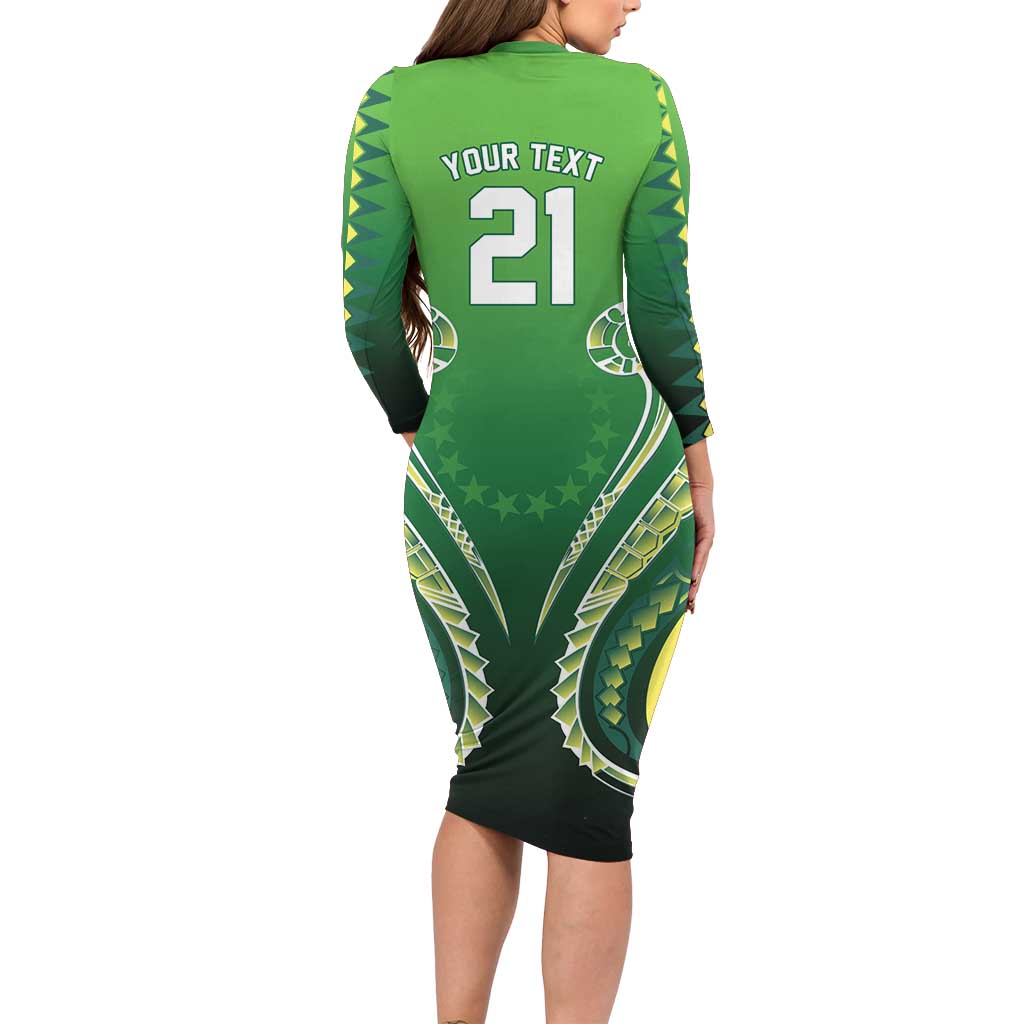 Custom Rugby Cook Islands Avaiki Family Matching Long Sleeve Bodycon Dress and Hawaiian Shirt Green Kuki Airani Tribal Maori Inspired - Polynesian Pride