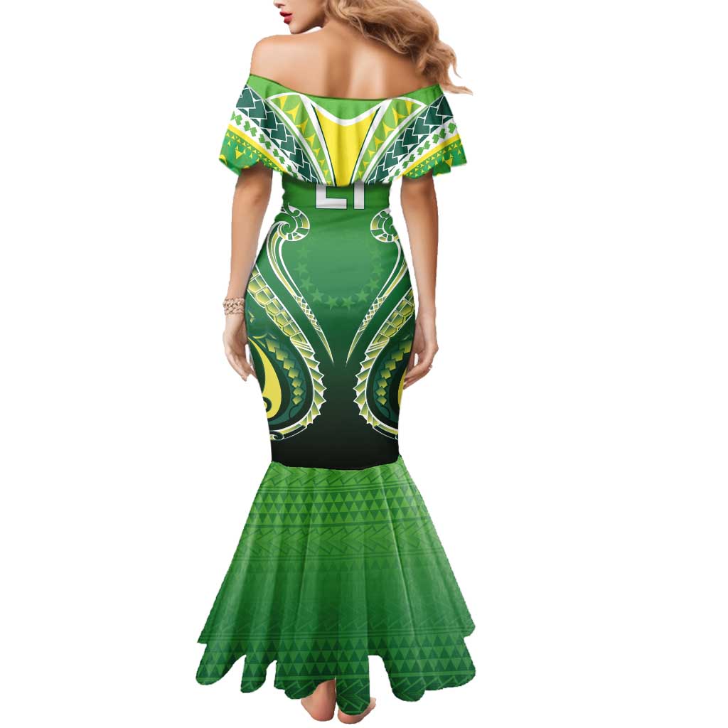Custom Rugby Cook Islands Avaiki Family Matching Mermaid Dress and Hawaiian Shirt Green Kuki Airani Tribal Maori Inspired - Polynesian Pride