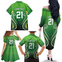 Custom Rugby Cook Islands Avaiki Family Matching Off The Shoulder Long Sleeve Dress and Hawaiian Shirt Green Kuki Airani Tribal Maori Inspired - Polynesian Pride