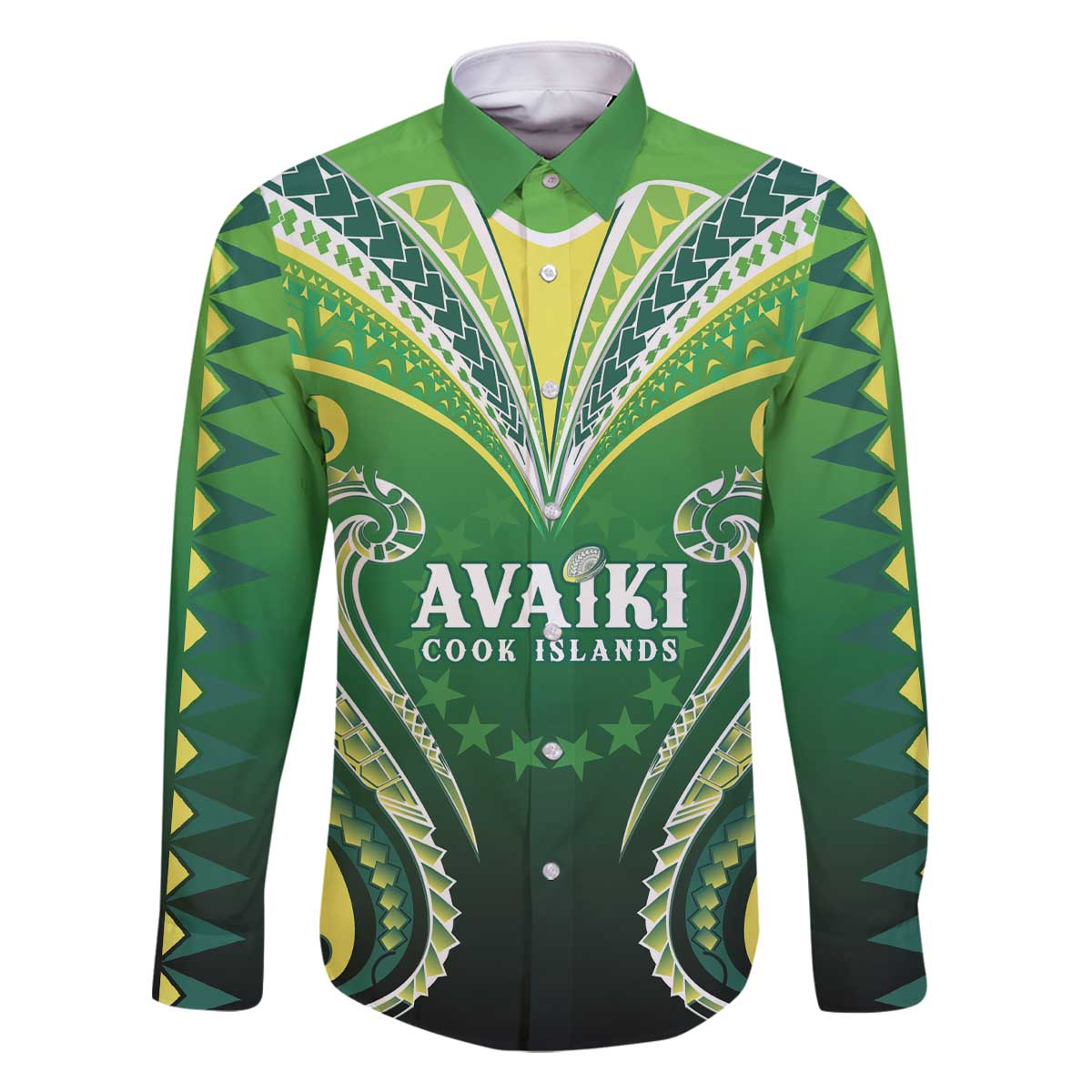 Custom Rugby Cook Islands Avaiki Family Matching Off The Shoulder Long Sleeve Dress and Hawaiian Shirt Green Kuki Airani Tribal Maori Inspired - Polynesian Pride