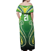 Custom Rugby Cook Islands Avaiki Family Matching Off Shoulder Maxi Dress and Hawaiian Shirt Green Kuki Airani Tribal Maori Inspired - Polynesian Pride