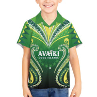 Custom Rugby Cook Islands Avaiki Family Matching Puletasi and Hawaiian Shirt Green Kuki Airani Tribal Maori Inspired LT9 Son's Shirt Green - Polynesian Pride
