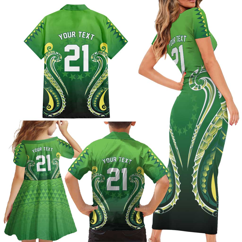 Custom Rugby Cook Islands Avaiki Family Matching Short Sleeve Bodycon Dress and Hawaiian Shirt Green Kuki Airani Tribal Maori Inspired - Polynesian Pride