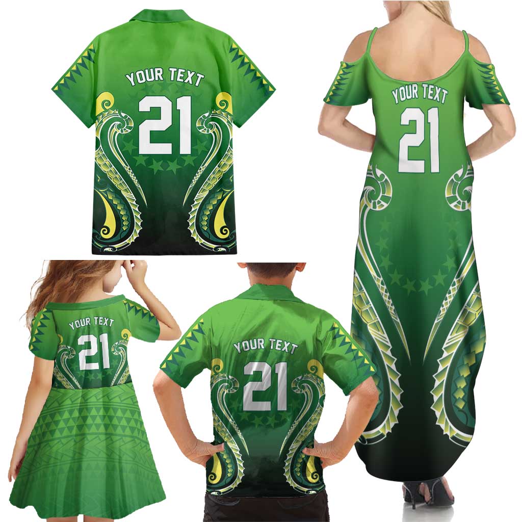 Custom Rugby Cook Islands Avaiki Family Matching Summer Maxi Dress and Hawaiian Shirt Green Kuki Airani Tribal Maori Inspired - Polynesian Pride