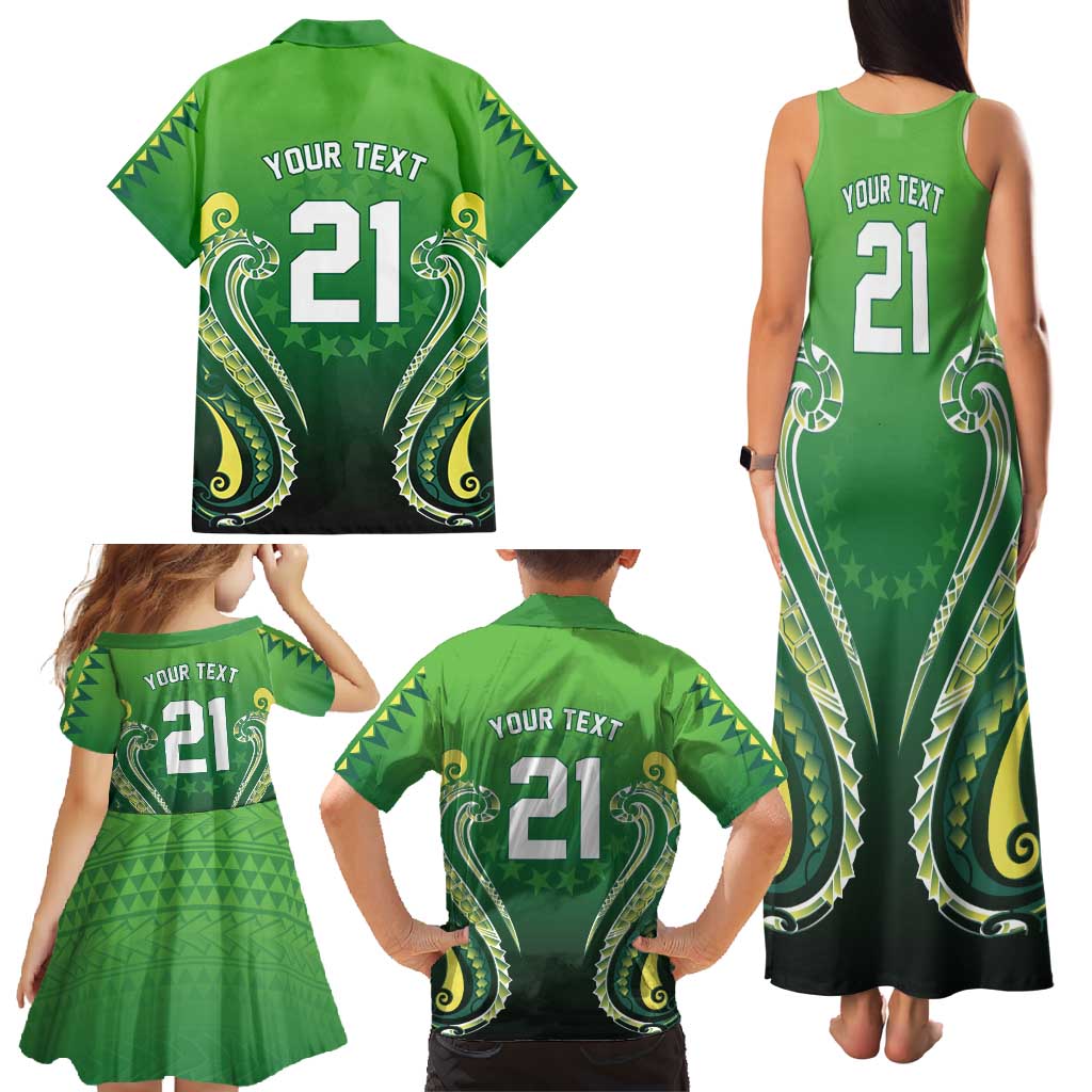 Custom Rugby Cook Islands Avaiki Family Matching Tank Maxi Dress and Hawaiian Shirt Green Kuki Airani Tribal Maori Inspired - Polynesian Pride