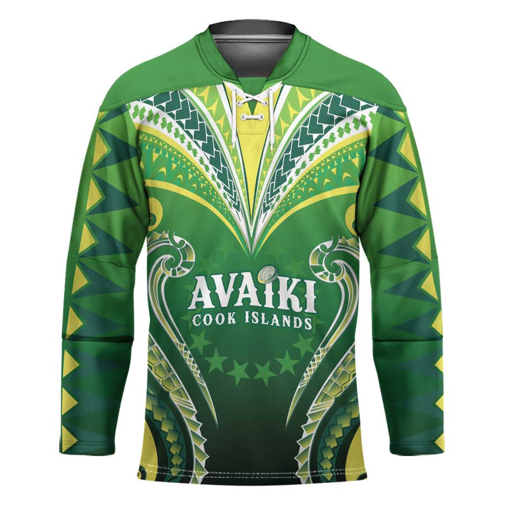 Custom Rugby Cook Islands Avaiki Hockey Jersey Green Kuki Airani Tribal Maori Inspired - Polynesian Pride