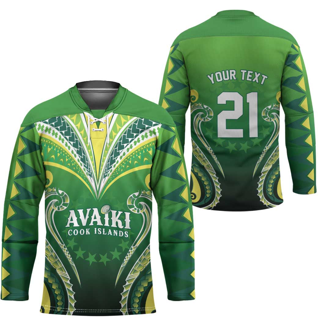 Custom Rugby Cook Islands Avaiki Hockey Jersey Green Kuki Airani Tribal Maori Inspired - Polynesian Pride