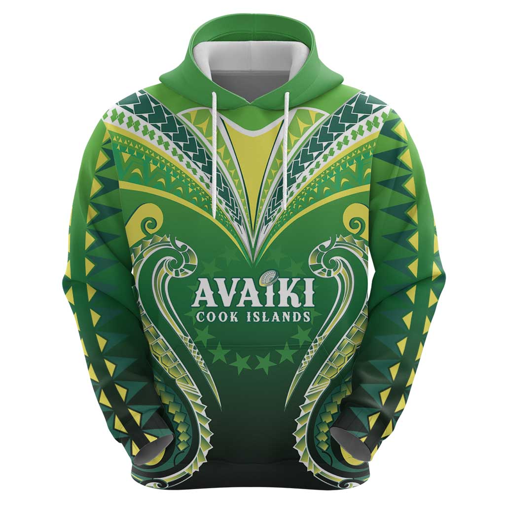 Custom Rugby Cook Islands Avaiki Hoodie Green Kuki Airani Tribal Maori Inspired - Polynesian Pride