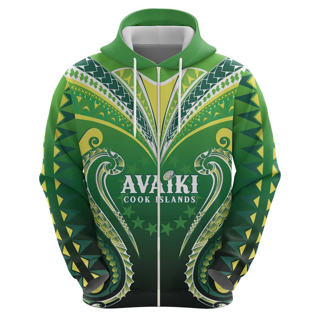 Custom Rugby Cook Islands Avaiki Hoodie Green Kuki Airani Tribal Maori Inspired - Polynesian Pride