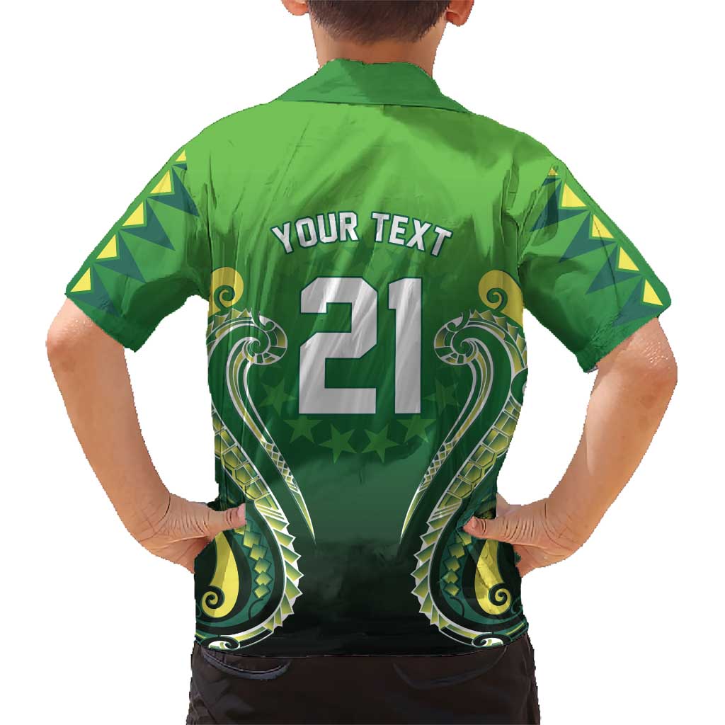 Custom Rugby Cook Islands Avaiki Kid Hawaiian Shirt Green Kuki Airani Tribal Maori Inspired LT9 - Polynesian Pride