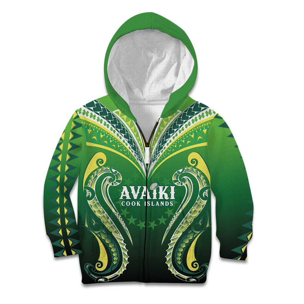 Custom Rugby Cook Islands Avaiki Kid Hoodie Green Kuki Airani Tribal Maori Inspired - Polynesian Pride