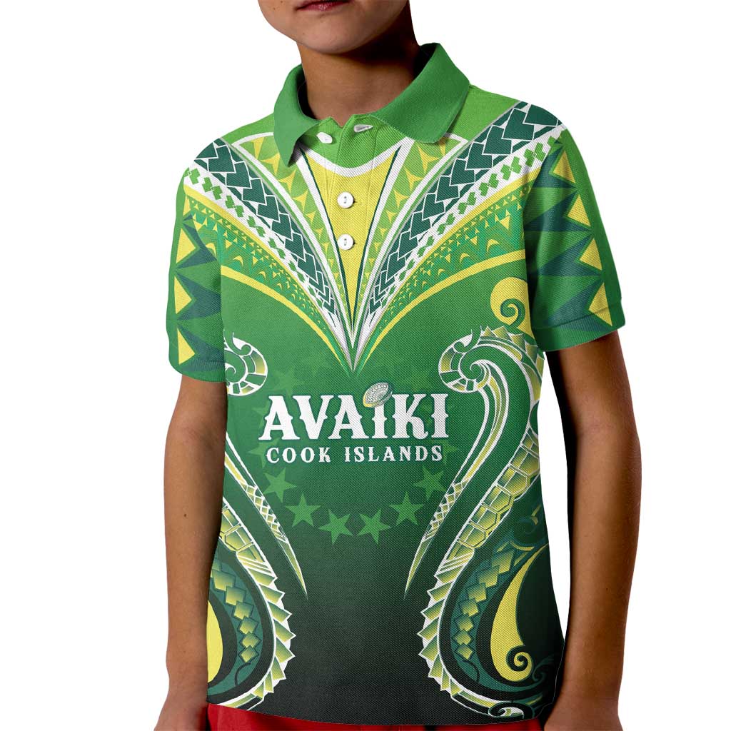 Custom Rugby Cook Islands Avaiki Kid Polo Shirt Green Kuki Airani Tribal Maori Inspired LT9 Kid Green - Polynesian Pride