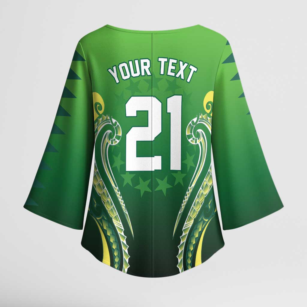 Custom Rugby Cook Islands Avaiki Kimono Sleeve Blouse Green Kuki Airani Tribal Maori Inspired - Polynesian Pride