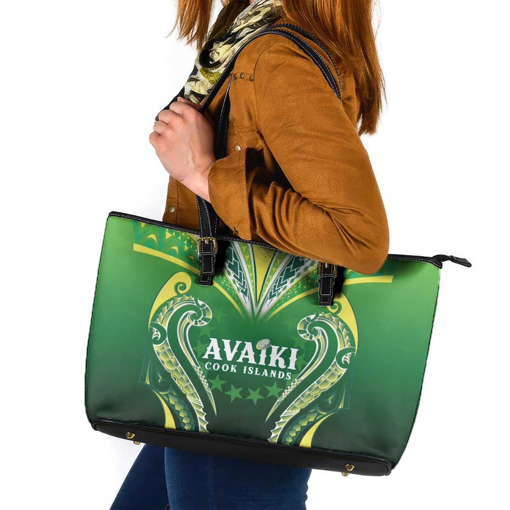 Rugby Cook Islands Avaiki Leather Tote Bag Green Kuki Airani Tribal Maori Inspired LT9 Green - Polynesian Pride