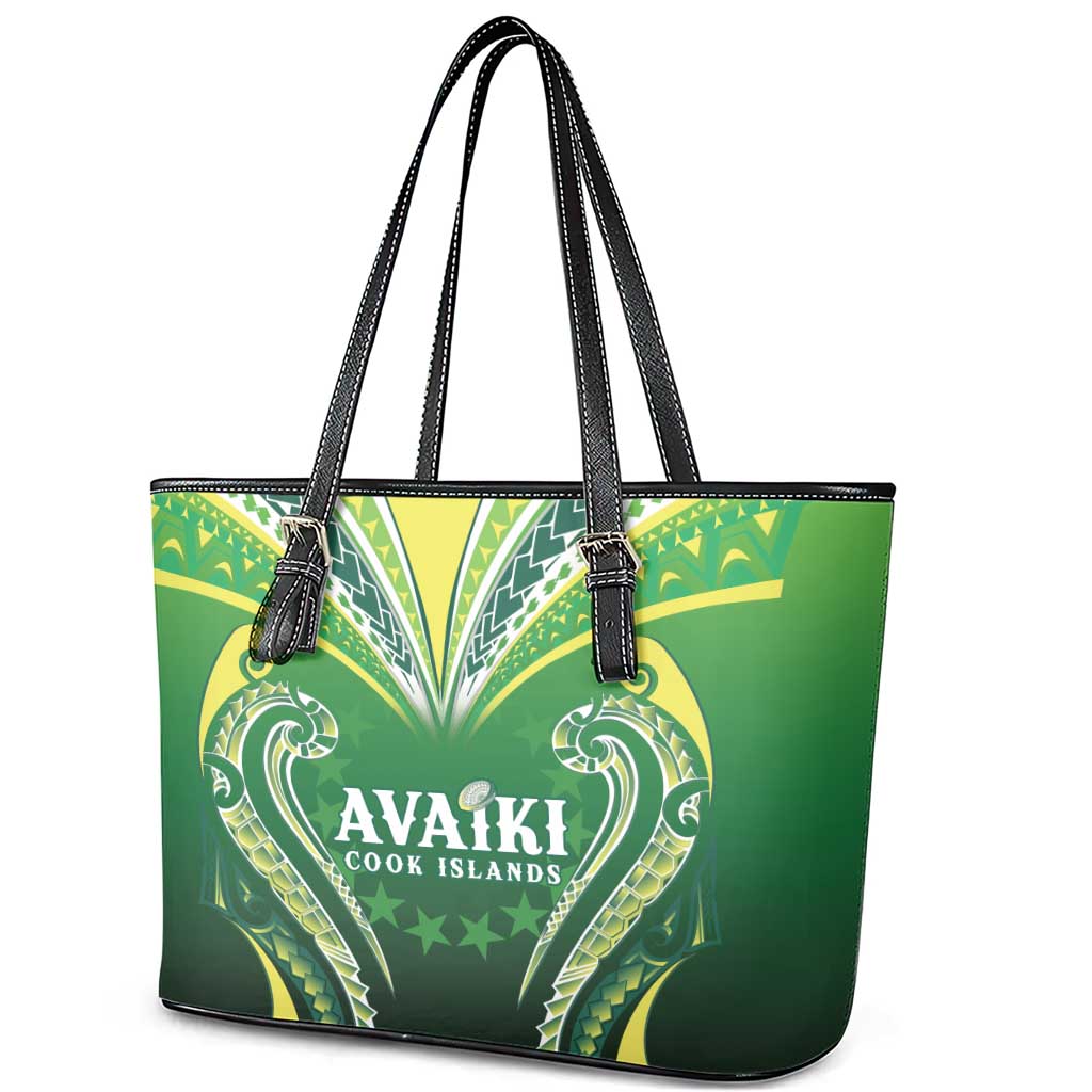 Rugby Cook Islands Avaiki Leather Tote Bag Green Kuki Airani Tribal Maori Inspired LT9 - Polynesian Pride