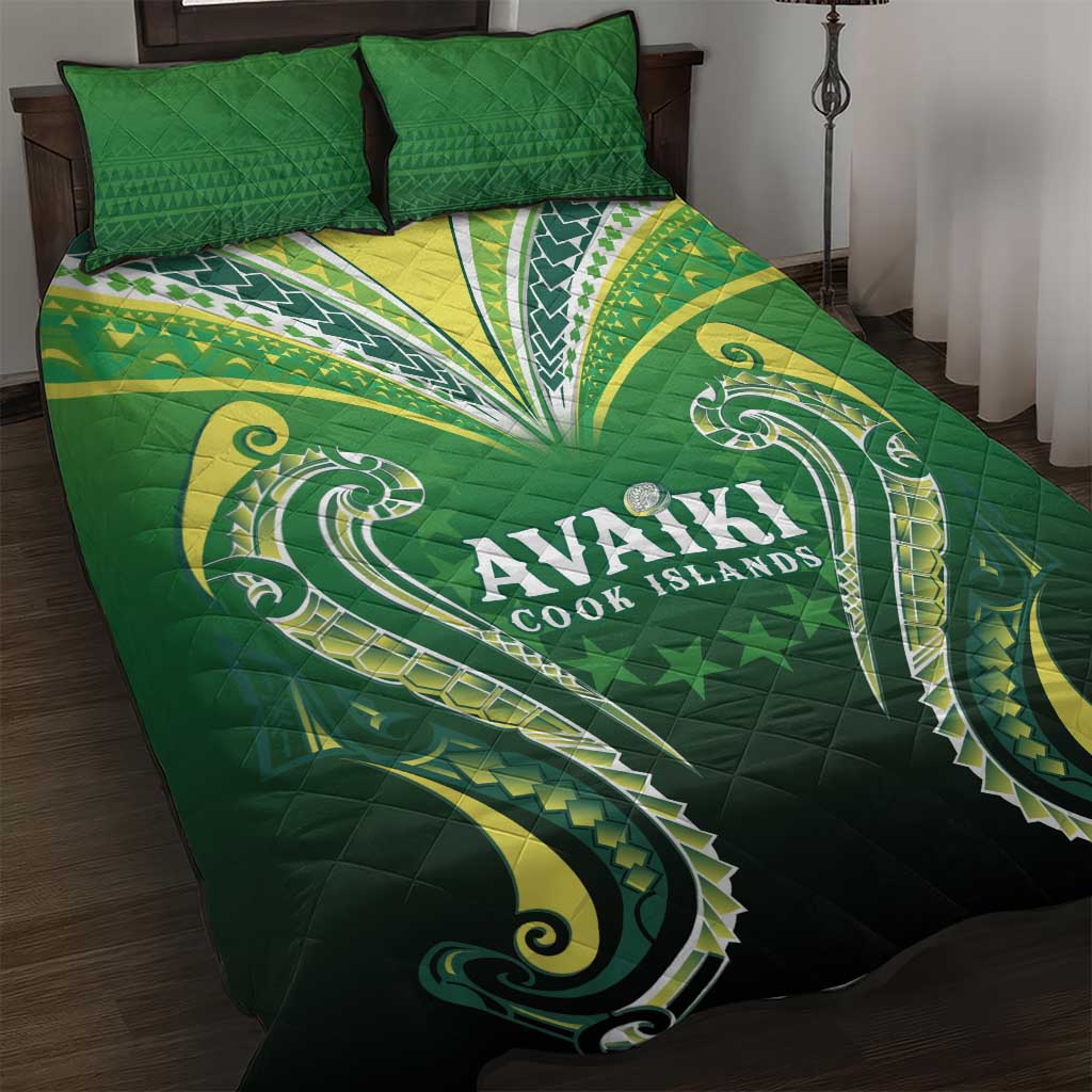 Rugby Cook Islands Avaiki Quilt Bed Set Green Kuki Airani Tribal Maori Inspired - Polynesian Pride