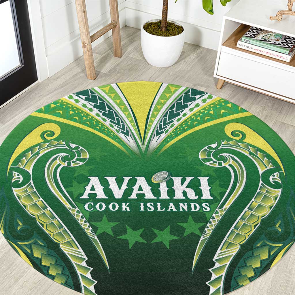 Rugby Cook Islands Avaiki Round Carpet Green Kuki Airani Tribal Maori Inspired LT9 Green - Polynesian Pride