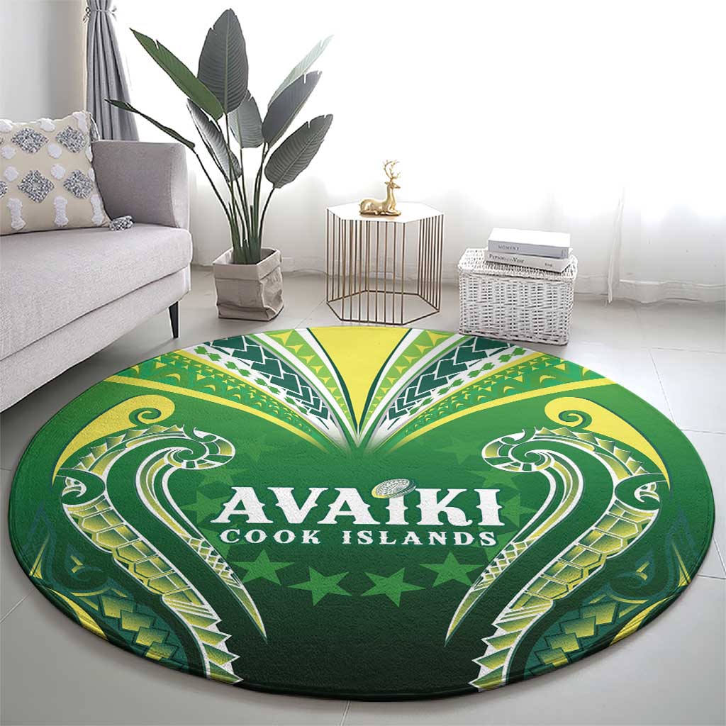 Rugby Cook Islands Avaiki Round Carpet Green Kuki Airani Tribal Maori Inspired LT9 - Polynesian Pride