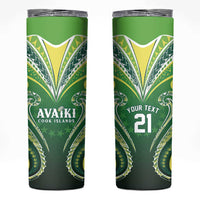 Custom Rugby Cook Islands Avaiki Skinny Tumbler Green Kuki Airani Tribal Maori Inspired LT9 Green - Polynesian Pride