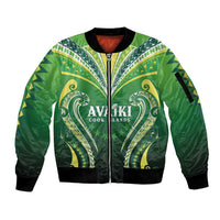 Custom Rugby Cook Islands Avaiki Sleeve Zip Bomber Jacket Green Kuki Airani Tribal Maori Inspired LT9 Unisex Green - Polynesian Pride