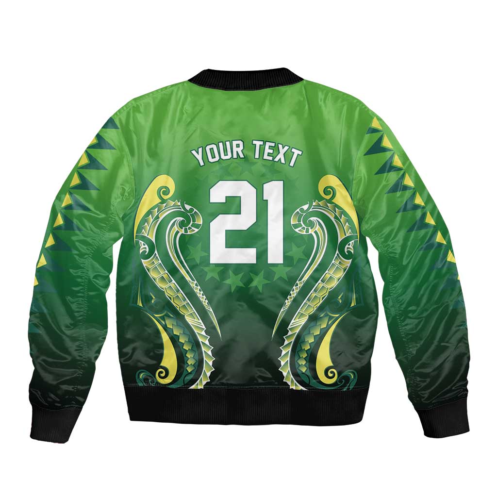 Custom Rugby Cook Islands Avaiki Sleeve Zip Bomber Jacket Green Kuki Airani Tribal Maori Inspired LT9 - Polynesian Pride