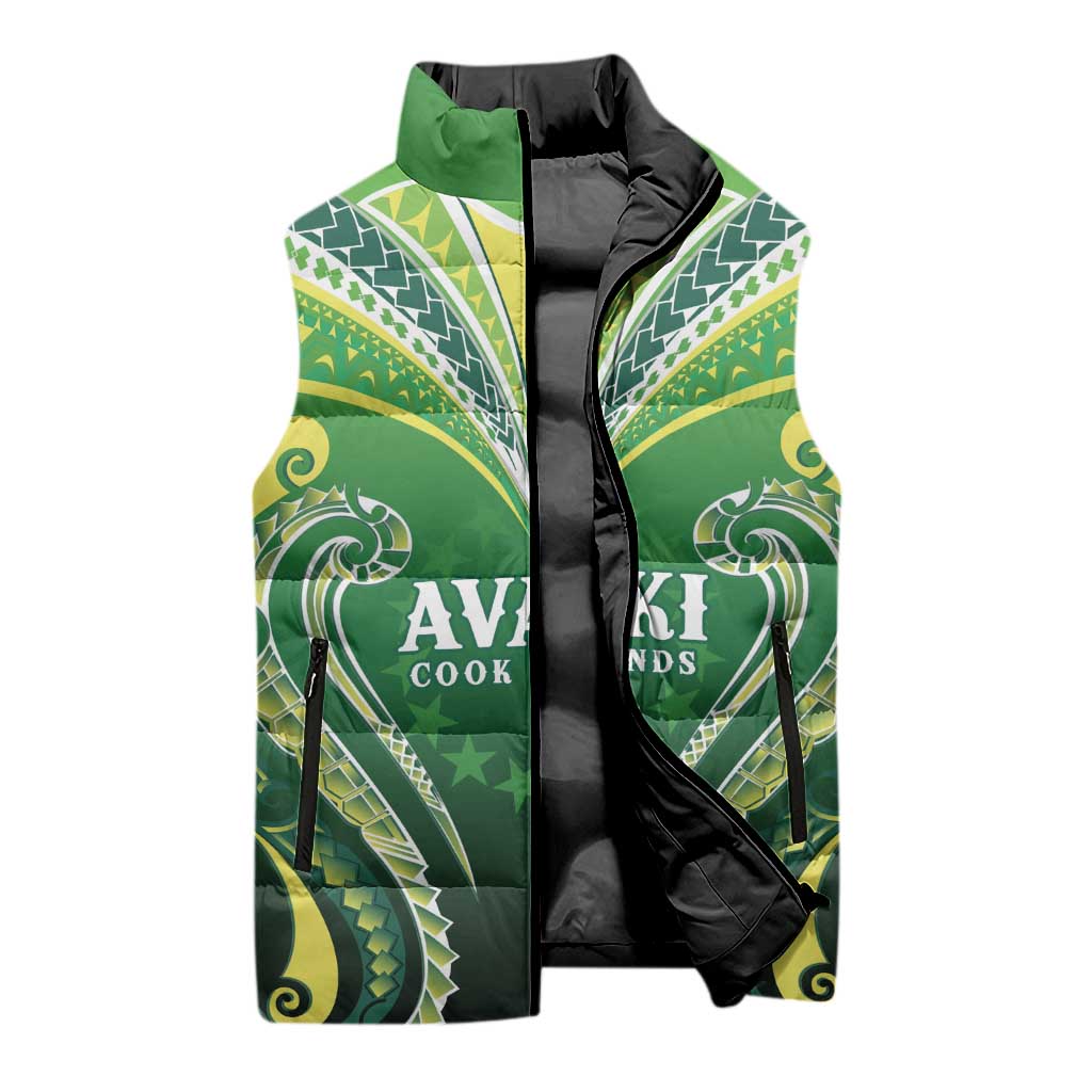 Custom Rugby Cook Islands Avaiki Sleeveless Puffer Jacket Green Kuki Airani Tribal Maori Inspired LT9 - Polynesian Pride