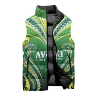 Custom Rugby Cook Islands Avaiki Sleeveless Puffer Jacket Green Kuki Airani Tribal Maori Inspired LT9 - Polynesian Pride