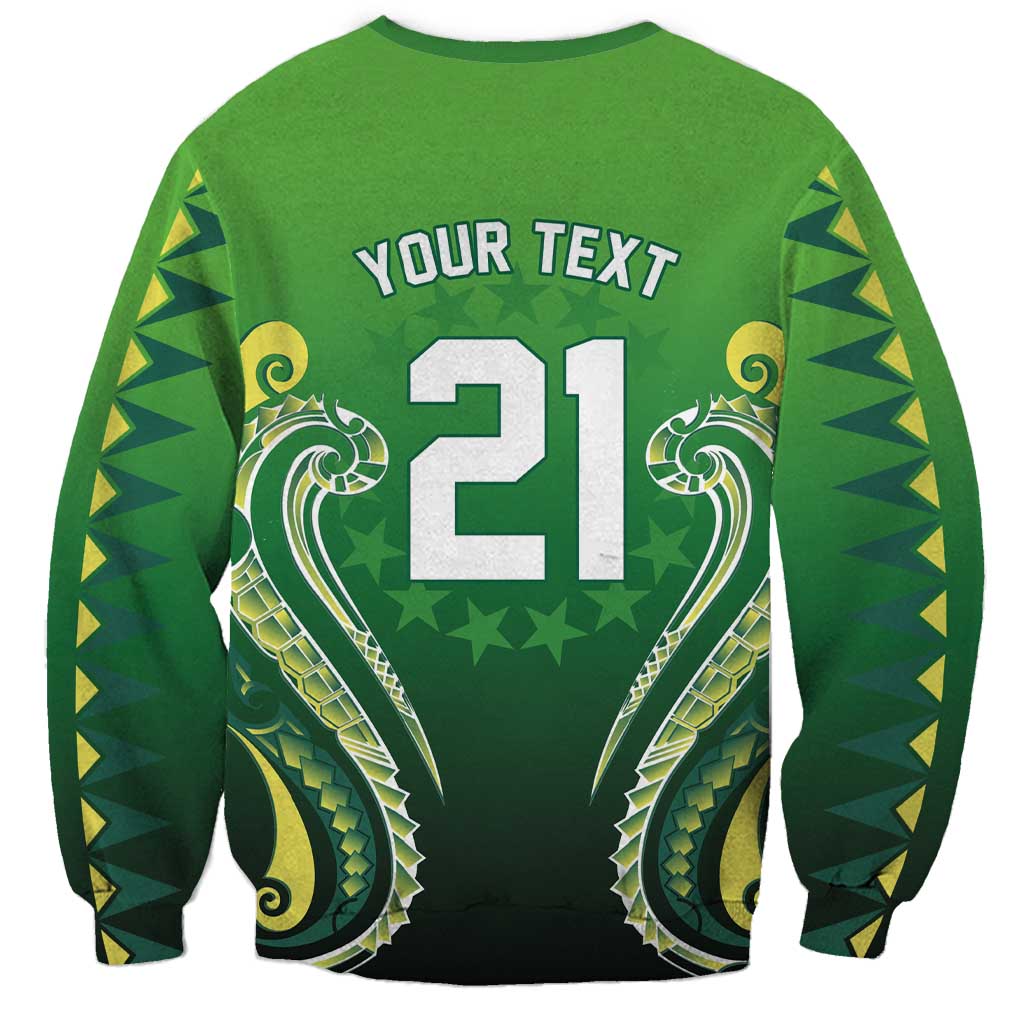 Custom Rugby Cook Islands Avaiki Sweatshirt Green Kuki Airani Tribal Maori Inspired - Polynesian Pride