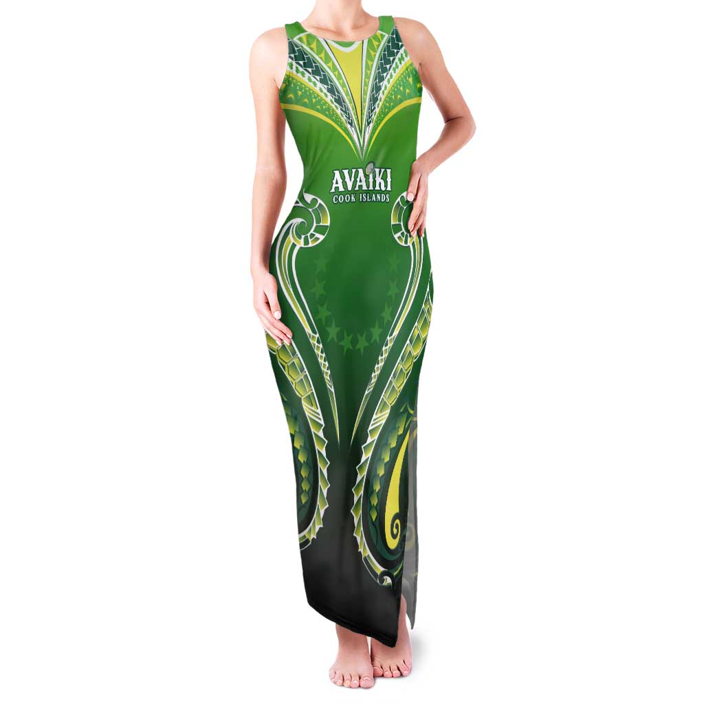 Custom Rugby Cook Islands Avaiki Tank Maxi Dress Green Kuki Airani Tribal Maori Inspired LT9 Women Green - Polynesian Pride