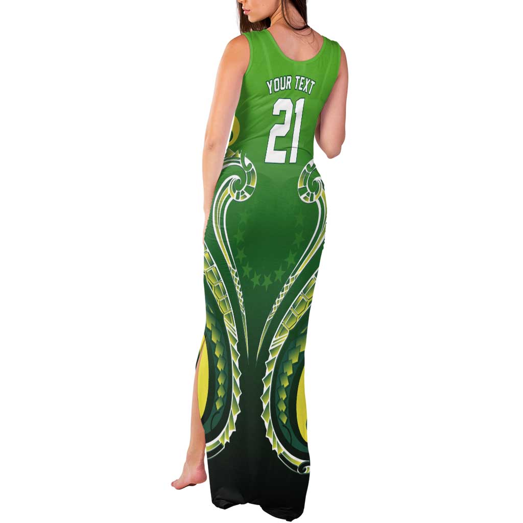Custom Rugby Cook Islands Avaiki Tank Maxi Dress Green Kuki Airani Tribal Maori Inspired LT9 - Polynesian Pride