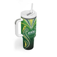 Custom Rugby Cook Islands Avaiki Tumbler With Handle Green Kuki Airani Tribal Maori Inspired LT9 - Polynesian Pride