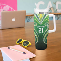Custom Rugby Cook Islands Avaiki Tumbler With Handle Green Kuki Airani Tribal Maori Inspired LT9 - Polynesian Pride
