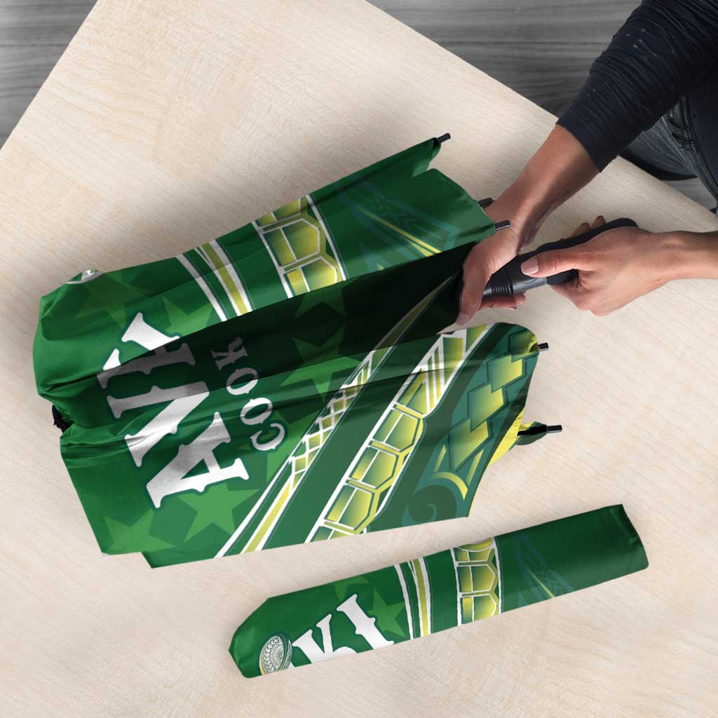 Rugby Cook Islands Avaiki Umbrella Green Kuki Airani Tribal Maori Inspired - Polynesian Pride