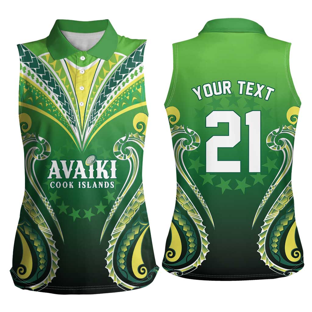 Custom Rugby Cook Islands Avaiki Women Sleeveless Polo Shirt Green Kuki Airani Tribal Maori Inspired - Polynesian Pride