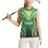 Custom Rugby Cook Islands Avaiki Women Sleeveless Polo Shirt Green Kuki Airani Tribal Maori Inspired - Polynesian Pride