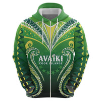 Custom Rugby Cook Islands Avaiki Zip Hoodie Green Kuki Airani Tribal Maori Inspired LT9 - Polynesian Pride