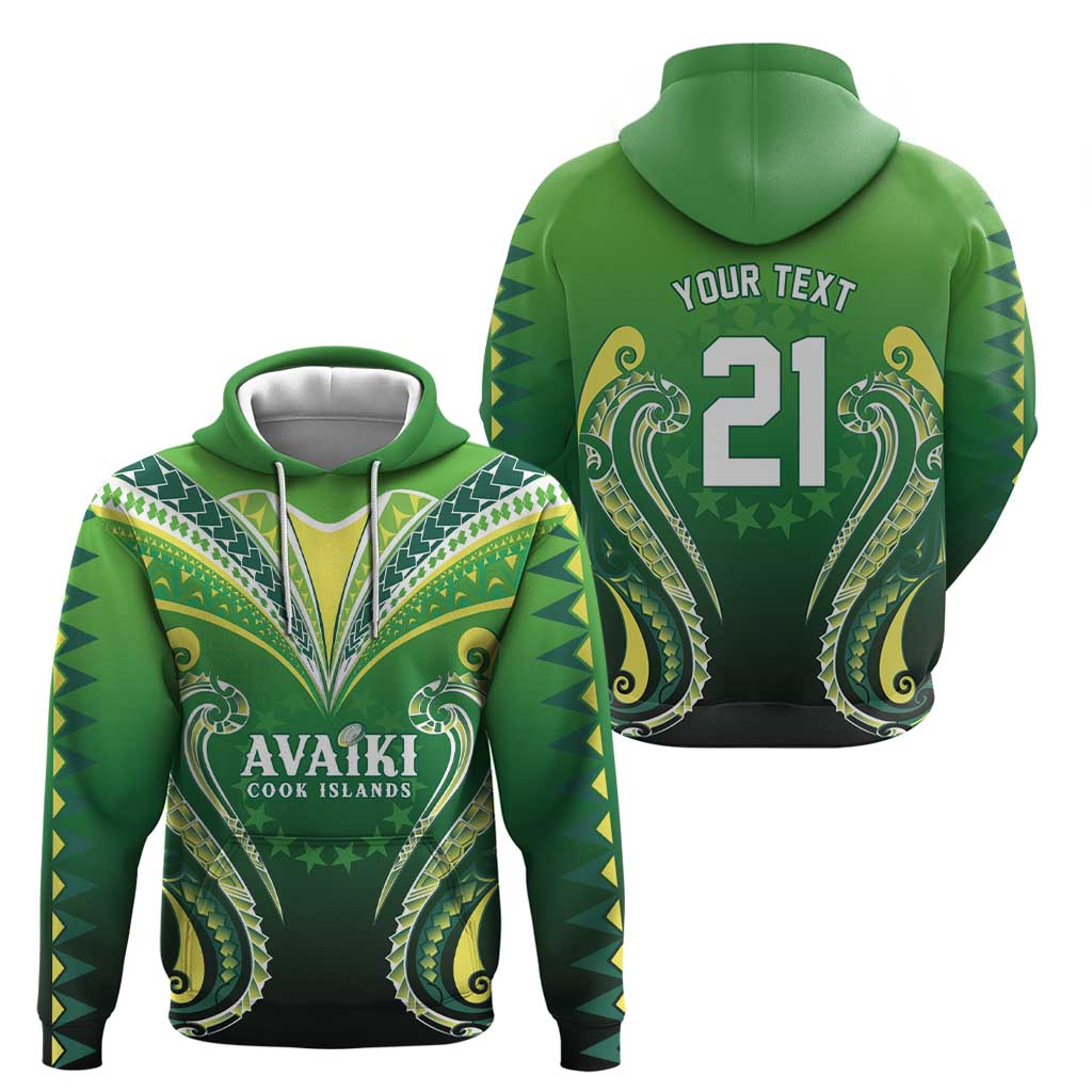Custom Rugby Cook Islands Avaiki Zip Hoodie Green Kuki Airani Tribal Maori Inspired LT9 - Polynesian Pride