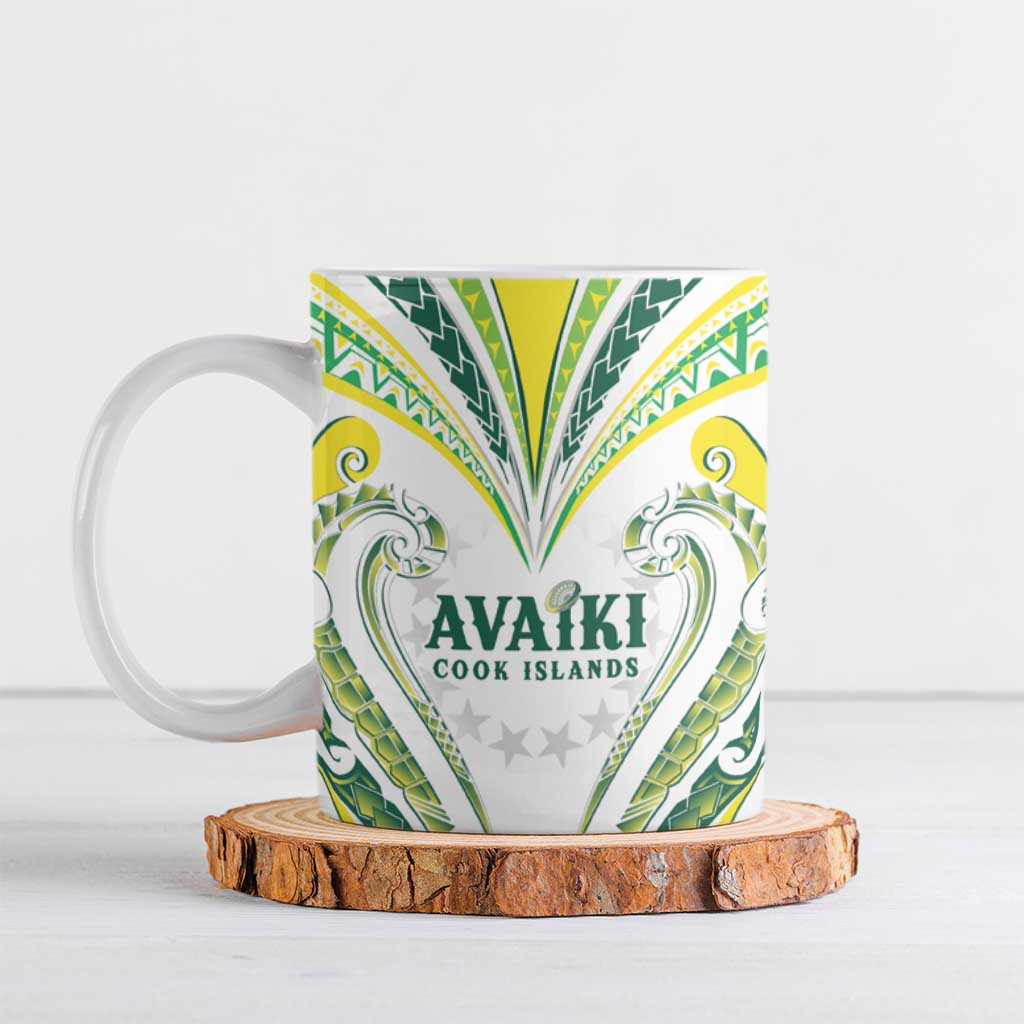 Custom Rugby Cook Islands Avaiki Ceramic Mug White Kuki Airani Tribal Maori Inspired - Polynesian Pride