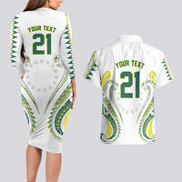 Custom Rugby Cook Islands Avaiki Couples Matching Long Sleeve Bodycon Dress and Hawaiian Shirt White Kuki Airani Tribal Maori Inspired - Polynesian Pride
