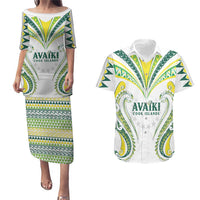 Custom Rugby Cook Islands Avaiki Couples Matching Puletasi and Hawaiian Shirt White Kuki Airani Tribal Maori Inspired - Polynesian Pride
