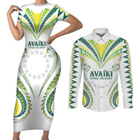 Custom Rugby Cook Islands Avaiki Couples Matching Short Sleeve Bodycon Dress and Long Sleeve Button Shirt White Kuki Airani Tribal Maori Inspired - Polynesian Pride