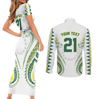 Custom Rugby Cook Islands Avaiki Couples Matching Short Sleeve Bodycon Dress and Long Sleeve Button Shirt White Kuki Airani Tribal Maori Inspired - Polynesian Pride